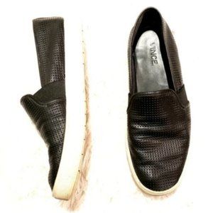 Vince Black Perforated Slip On Platform Sneakers